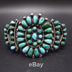 ANTIQUE 1930s to 1940s ZUNI Sterling Silver & TURQUOISE Cluster BRACELET 31g