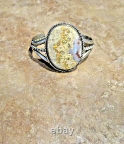 ATTRACTIVE! Wide Vintage Navajo Sterling Silver NATURAL AGATE Bracelet