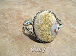 ATTRACTIVE! Wide Vintage Navajo Sterling Silver NATURAL AGATE Bracelet