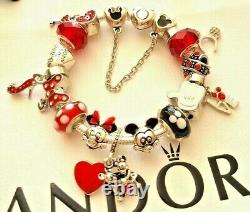 AUTHENTIC PANDORA CHARM BRACELET MICKEY MINNIE CHARMS DISNEY POLKA DOT BOW + Box