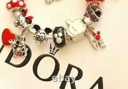 AUTHENTIC PANDORA CHARM BRACELET MICKEY MINNIE CHARMS DISNEY POLKA DOT BOW + Box