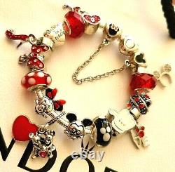 AUTHENTIC PANDORA CHARM BRACELET MICKEY MINNIE CHARMS DISNEY POLKA DOT BOW + Box