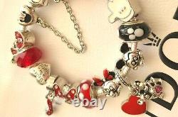 AUTHENTIC PANDORA CHARM BRACELET MICKEY MINNIE CHARMS DISNEY POLKA DOT BOW + Box