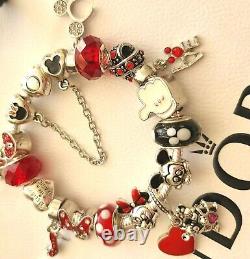 AUTHENTIC PANDORA CHARM BRACELET MICKEY MINNIE CHARMS DISNEY POLKA DOT BOW + Box