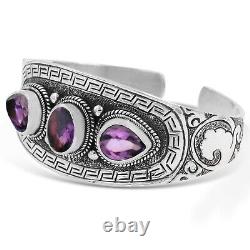 Adjustable 3 Stone Amethyst 925 Sterling Silver February Birthstone Bracelet