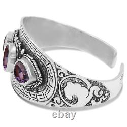 Adjustable 3 Stone Amethyst 925 Sterling Silver February Birthstone Bracelet