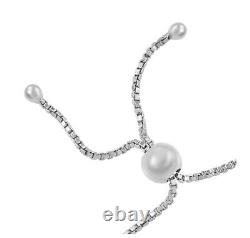 Adjustable Bolo Bracelet Aquamarine and white topaz oval 925 Sterling Silver
