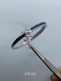 All Size Available Lab-Created Blue Sapphire Women Bangle 14K White Gold Finish