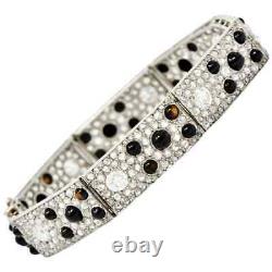 Amazing Art Deco Bracelet Rectangular Links Onyx Cabochon CZ 925 Sterling Silver