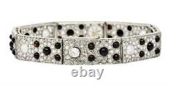 Amazing Art Deco Bracelet Rectangular Links Onyx Cabochon CZ 925 Sterling Silver