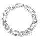 Amour Sterling Silver 12.3mm Flat Figaro Chain Bracelet 9 In