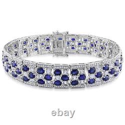 Amour Sterling Silver Created Blue & Created White Sapphire Tennis Bracelet