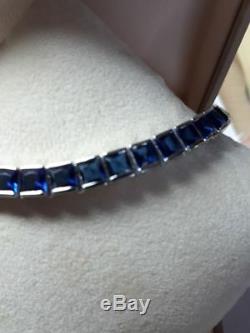 Antique $3000 6ct Princess Blue Sapphire 14k White Gold Over 7 Tennis Bracelet
