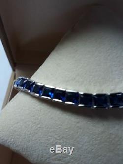 Antique $3000 6ct Princess Blue Sapphire 14k White Gold Over 7 Tennis Bracelet