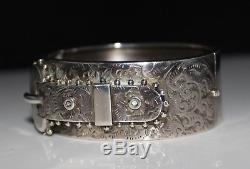 Antique Victorian Sterling Silver Etched Buckle Bracelet, Birmingham 1882