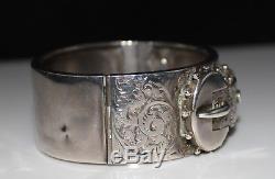 Antique Victorian Sterling Silver Etched Buckle Bracelet, Birmingham 1882
