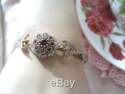 Antique Vintage Jewelry Sterling Silver Bracelet with Gold Accents and Sapphires