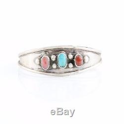 Antique Vintage Native Navajo Sterling Silver Turquoise Red Coral Cuff Bracelet