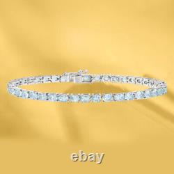 Aquamarine Gemstone Solid 925 Sterling Silver Tennis Bracelet Birthstone #7