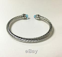 Authentic David Yurman 5 mm Blue Topaz Cable Bracelet with (585)14K gold
