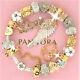 Authentic Pandora Charm Bracelet Gold Angel Wing Mom With European Charms. New