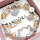 Authentic Pandora Charm Bracelet Silver & Gold Love Heart European Beadsnib