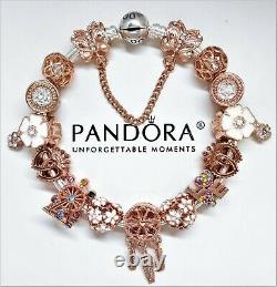 Authentic Pandora Charm Bracelet Silver with ROSE GOLD LOVE HEART European Beads