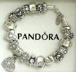 Authentic Pandora Charm Bracelet with Heart Love Gift Flower European Charms 8.3