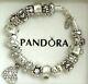 Authentic Pandora Charm Bracelet With Heart Love Gift Flower European Charms 8.3