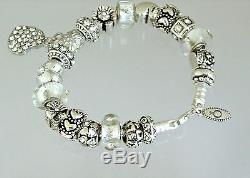 Authentic Pandora Charm Bracelet with Heart Love Gift Flower European Charms 8.3