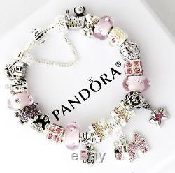 Authentic Pandora Silver Bracelet Pink Dog Crystal Mom and European Charms New