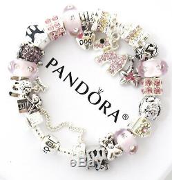 Authentic Pandora Silver Bracelet Pink Dog Crystal Mom and European Charms New