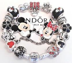 Authentic Pandora Silver Bracelet With Mickey & Minnie Disney European Charms