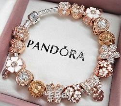 Authentic Pandora Silver Charm Bracelet ROSE GOLD LOVE HEART European BeadsNIB