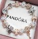 Authentic Pandora Silver Charm Bracelet Rose & White Gold Love European Beads