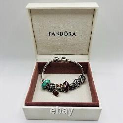 Authentic Pandora Sterling Silver 925 ALE 7 In Bracelet 9 Charms With Box