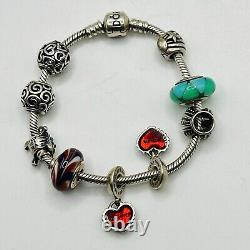 Authentic Pandora Sterling Silver 925 ALE 7 In Bracelet 9 Charms With Box