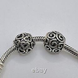 Authentic Pandora Sterling Silver 925 ALE 7 In Bracelet 9 Charms With Box