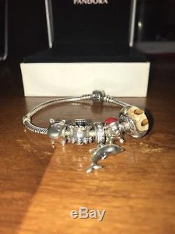 Authentic Pandora Sterling Silver 925 ALE Bracelet 7.5 with 5 Authentic Charms