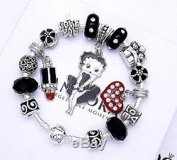Authentic Pandora Sterling Silver Bangle Bracelet with Charms Betty Boop Love