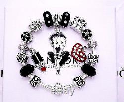 Authentic Pandora Sterling Silver Bangle Bracelet with Charms Betty Boop Love