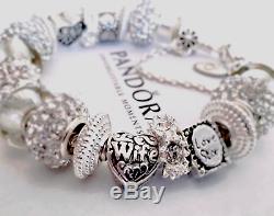 Authentic Pandora Sterling Silver Bracelet A LOVE STORY! With European Charms