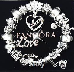 Authentic Pandora Sterling Silver Bracelet White Wife Mom European Charms NIB