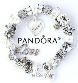 Authentic Pandora Sterling Silver Bracelet White Wife Mom European Charms NIB