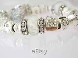 Authentic Pandora Sterling Silver Bracelet Wife Mom White LOVE European Charms
