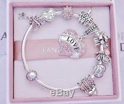 Authentic Pandora Sterling Silver Bracelet with Angel Love Pink European Charms