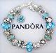 Authentic Pandora Sterling Silver Bracelet With Blue Heart Love European Charms