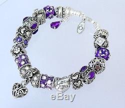 Authentic Pandora Sterling Silver Bracelet with Heart Love New European Charms
