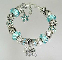 Authentic Pandora Sterling Silver Bracelet with Mom Mothers Day European Charms