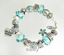 Authentic Pandora Sterling Silver Bracelet with Mom Mothers Day European Charms